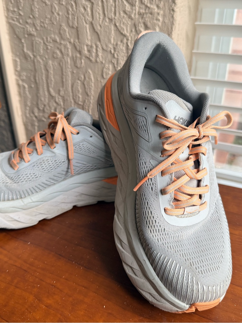 Hoka One One Women's Light Gray Sneakers with Peach Accents